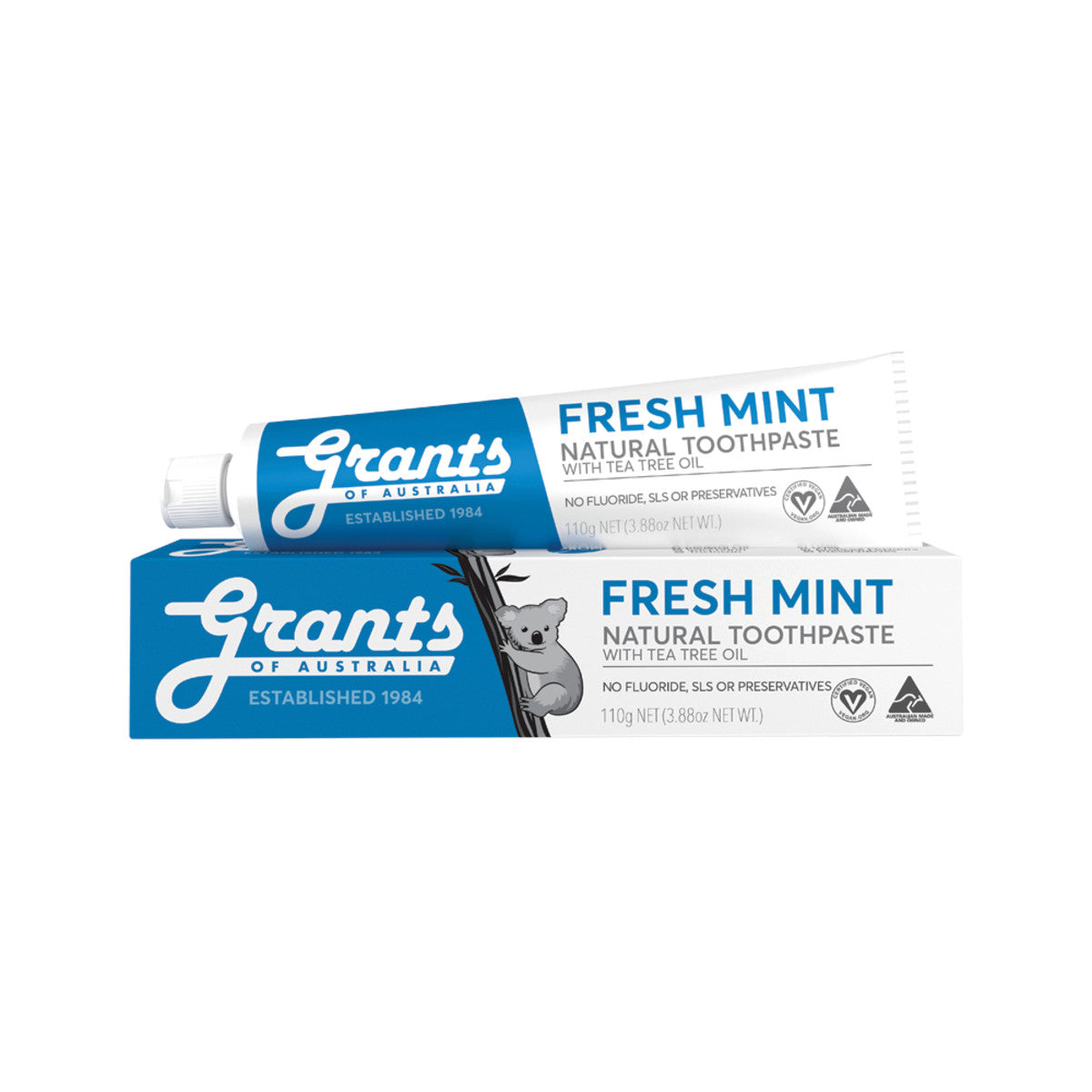 Grants - Natural Toothpaste (Fresh Mint with Tea Tree Oil, Fluoride Free)