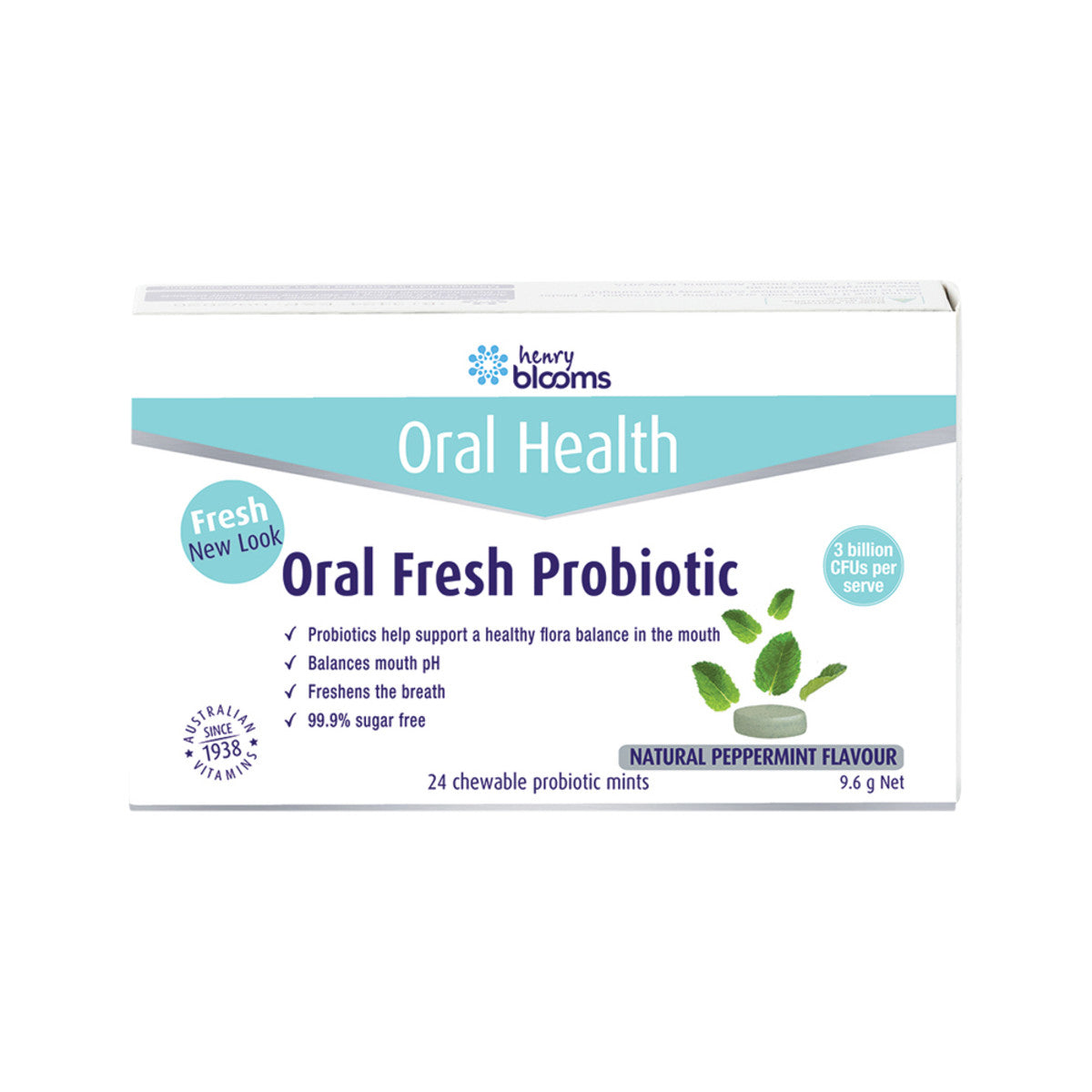Henry Blooms - Oral Fresh Probiotic Chewable Peppermint x 30 Pack