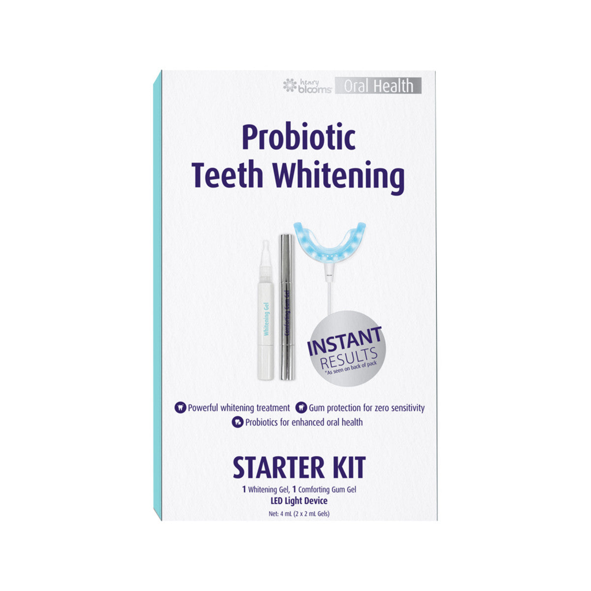 Henry Blooms - Oral Health Probiotic Teeth Whitening Starter Kit (2 x 2ml Gels & LED Light Device)