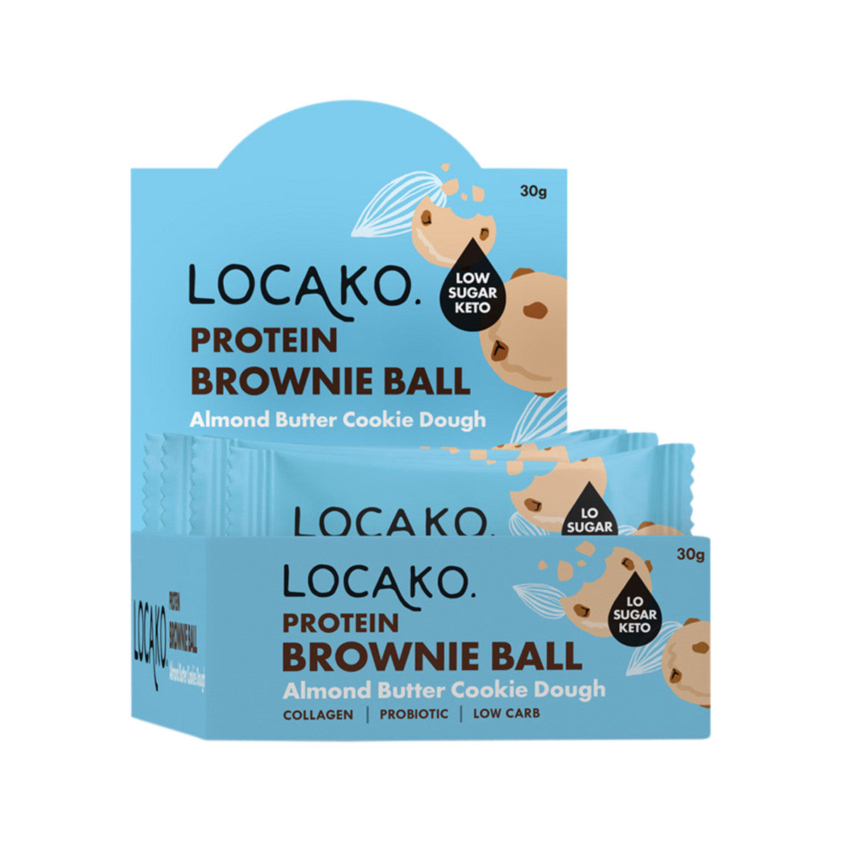 Locako Brown Ball Prot Almond Butter Cookie Dough 30g x 10 Disp