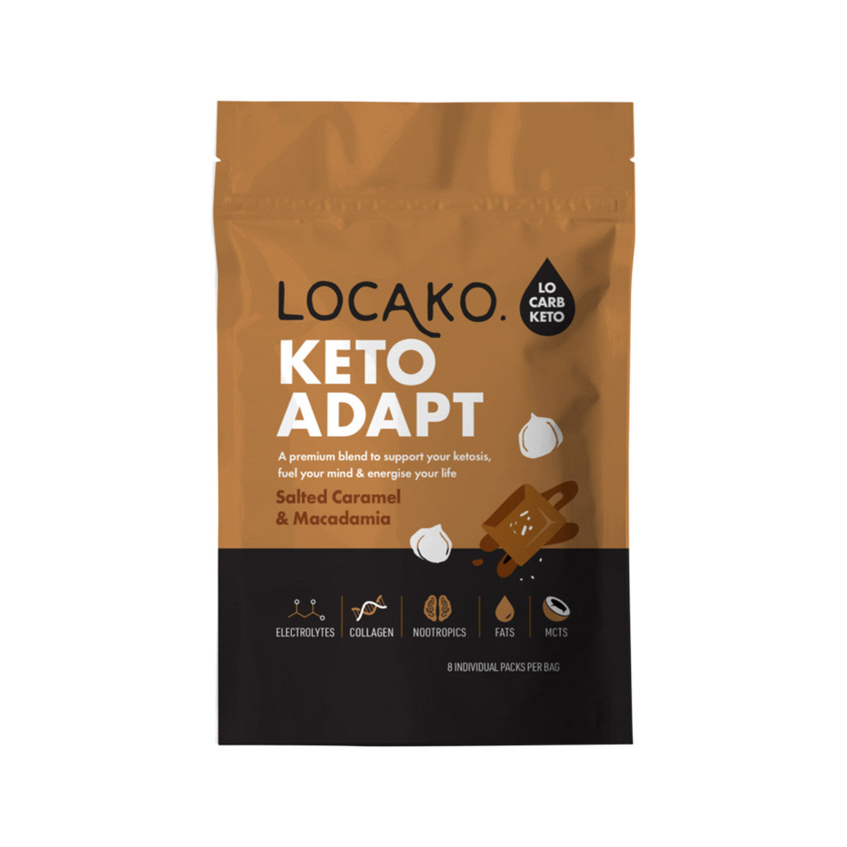 Locako Keto Adapt Salted Caramel Macadamia Sach12g x 8 Pack