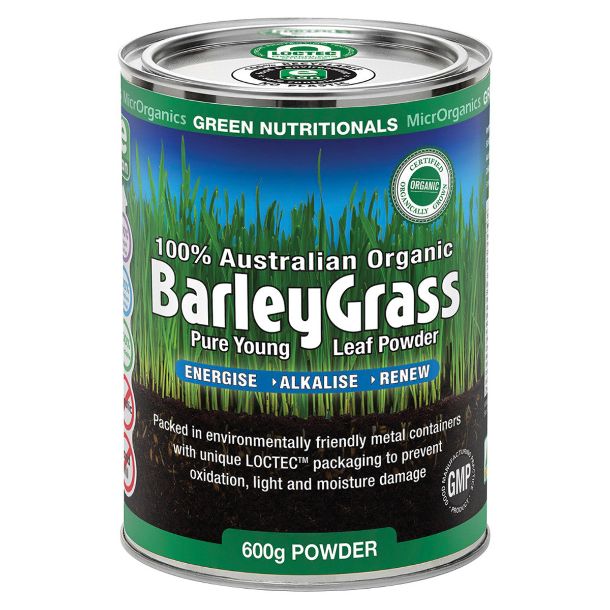 MicrOrganics Green Nutri Australian Org Barleygrass pwd 600g