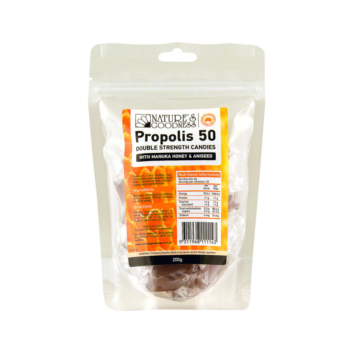 Nat Goodness Propolis Candies 50 D.Strngth Honey Aniseed 200g