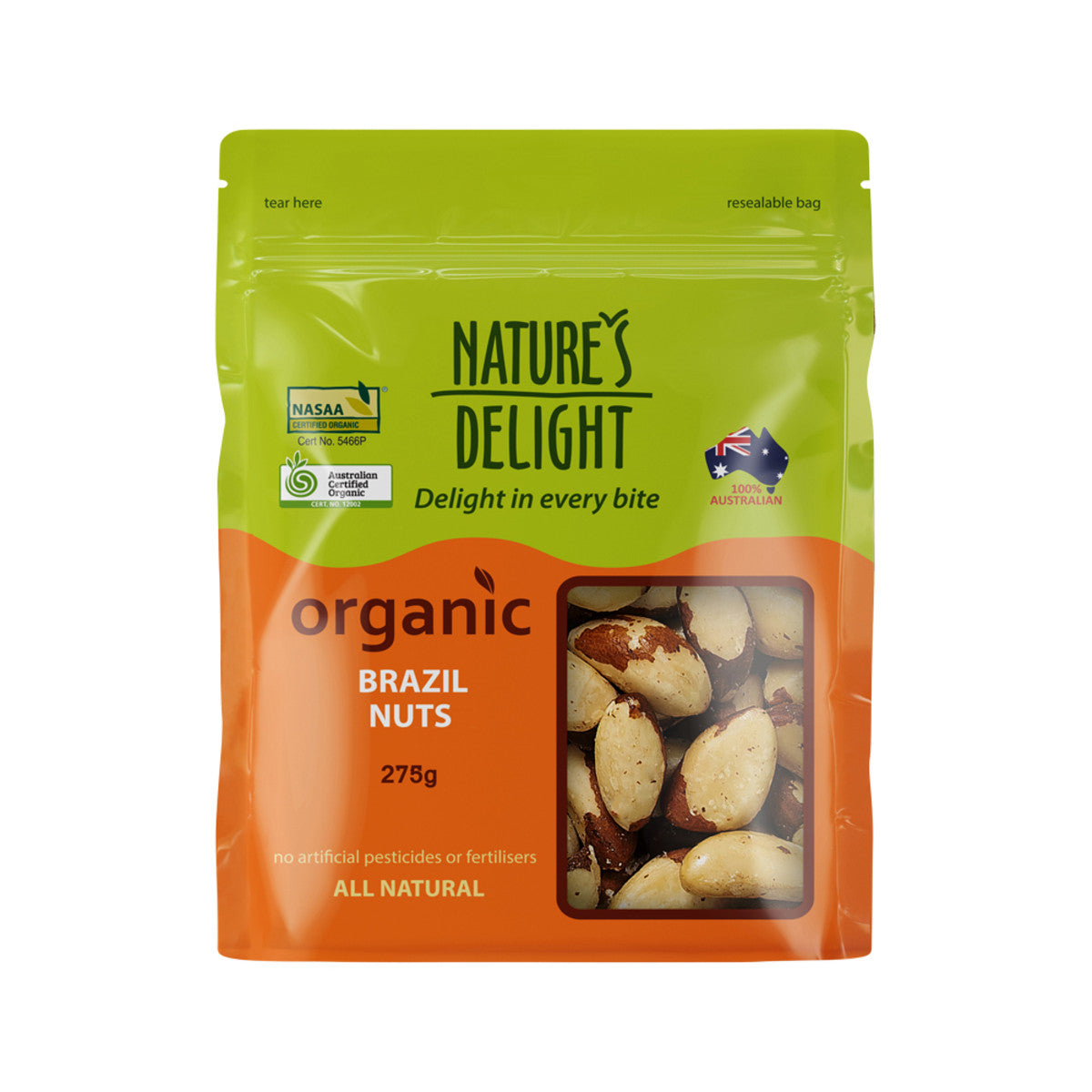 NATURES DELIGHT ORGANIC BRAZIL NUTS 275G