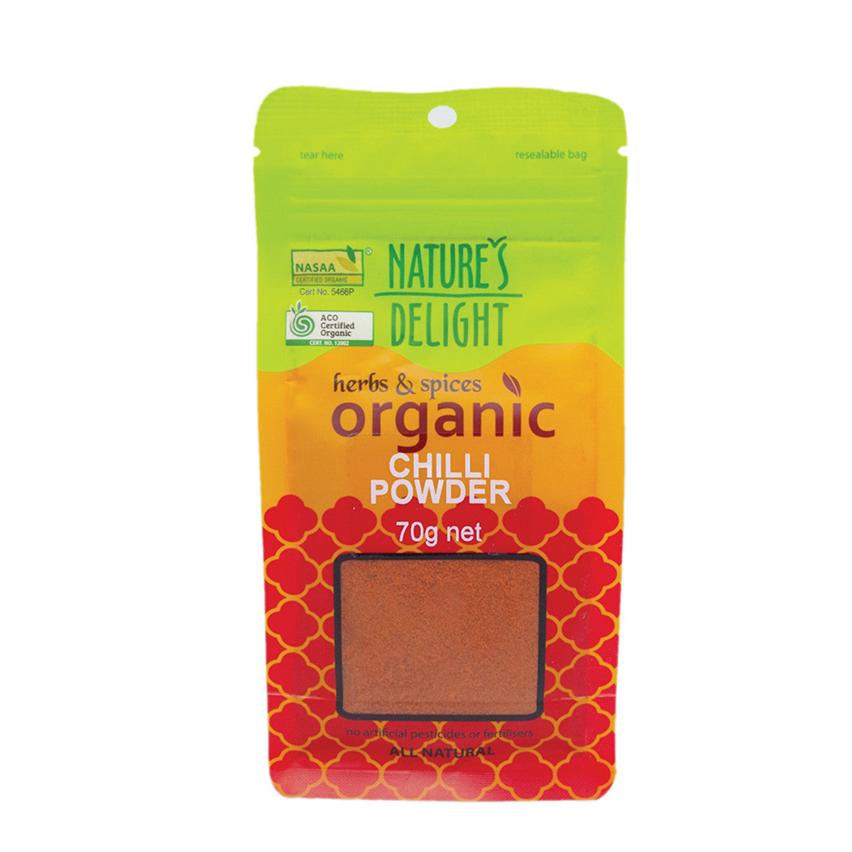NATURES DELIGHT ORGANIC CHILLI POWDER 70G