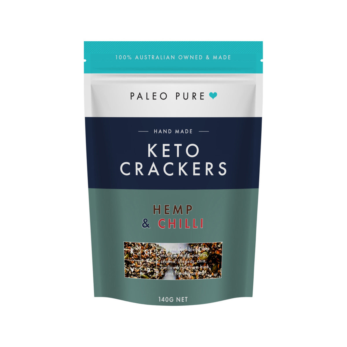 Paleo Pure Keto Crackers Hemp and Chilli 140g