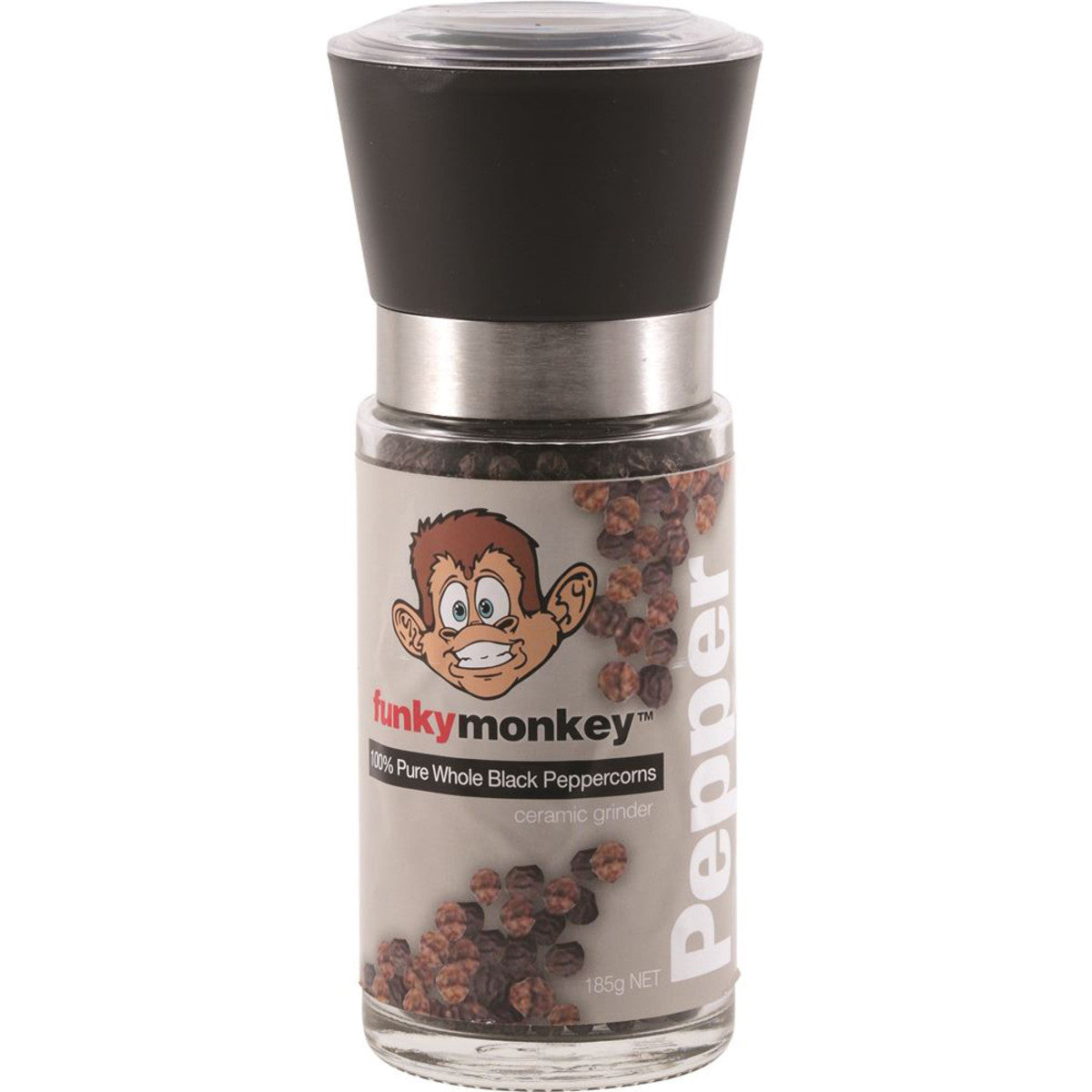SaltCo Funky Monkey Ceramic Grinder Peppercorns 185g