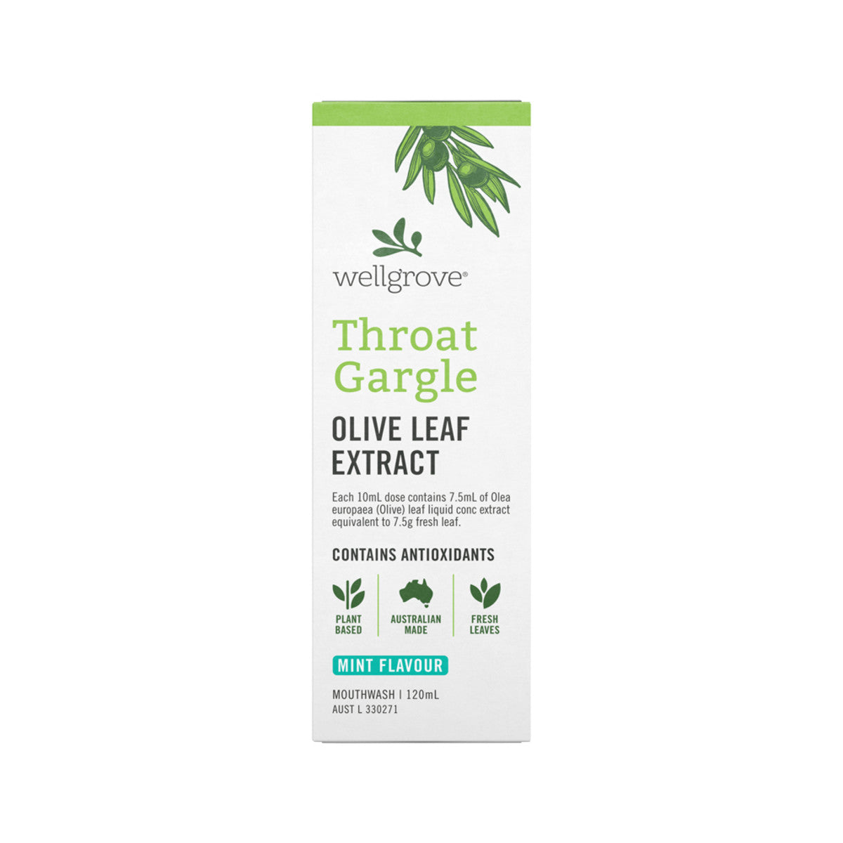 Wellgrove Olive Leaf Extract Throat Gargle Mint 120ml